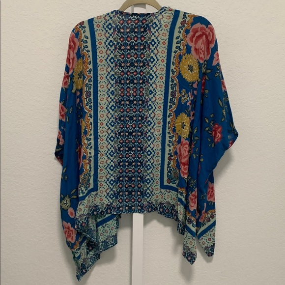 Angie Blue Boho Floral Print Open Front Short Sleeve Kimono Size Medium - Picture 4 of 6